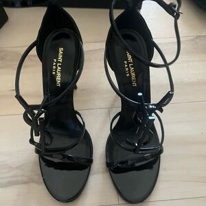 Saint Laurent Glossy Black Strappy Heels